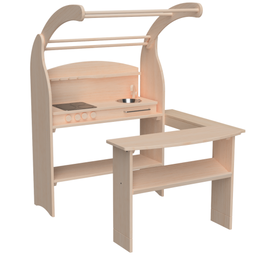 Preview: Spielständer Küche Set mit Theke aus Erle Preview: Spielständer Küche Set mit Theke aus Erle