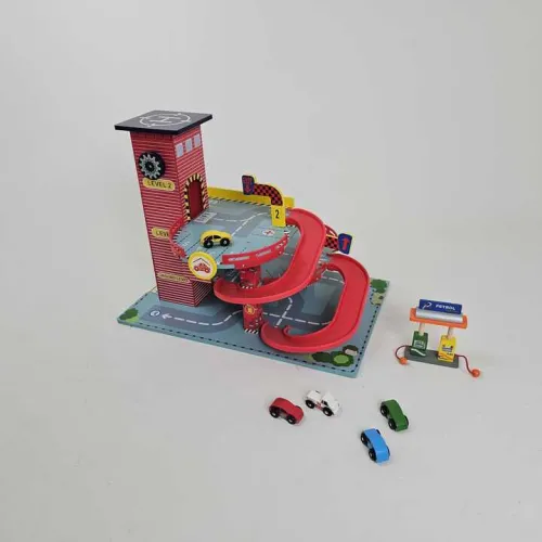 Parkgarage in rot ökologisches Holz-Spielzeug – Bio-Holzspielzeug – Naturholz-Spielzeug