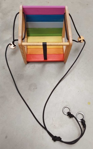 Preview: 2.Wahl Babyschaukel BAMBINO aus Holz in bunten Regenbogen Farben für Indoor und Outdoor | Schaukelsitz für Babys & Kleinkinder Preview: Holzschaukel für das Kinderzimmer für Kleinkinder