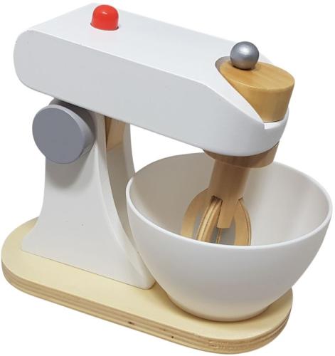 Kinder-Mixer in Weiß, Grau und Natur, mit Rührschüssel aus Holz