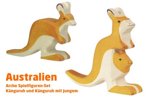 Arche Spielfiguren | Australien 1 Tier-Paket | Känguruh und Känguru mit Jungem |  Holztiger Spielfigur