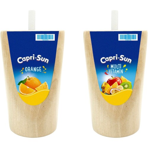 Preview: Capri Sun aus Holz 2er-Set | Trinkpäckchen Spiellebensmittel für Kaufladen Preview: Holzspielzeug Capri-Sun Getränkepäckchen für Kinderküche