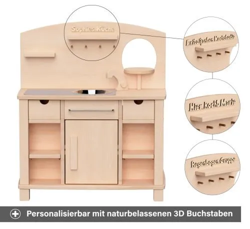 Kinderküche Cinderella - Personalisierbar mit naturbelassenen 3D Holz Buchstaben