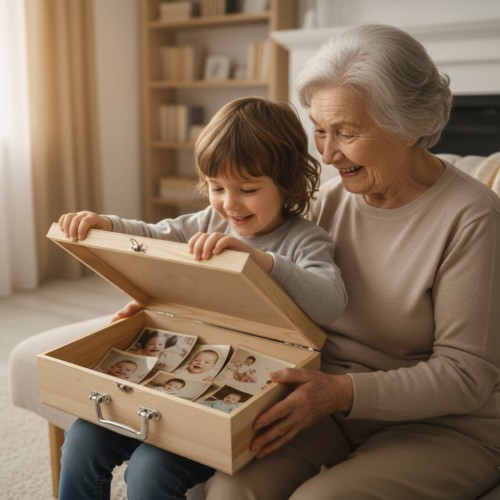 Preview: Erinnerungsbox Holz personalisierbar mit Gravur | Große Erinnerungskiste für Baby & Kinder Preview: Erinnerungskiste Baby und Kinder mit Name