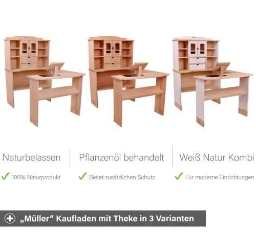 Kaufmannsladen weiß Farbvarianten - In natur, Pflanzenöl behandelt oder weiß Kombination