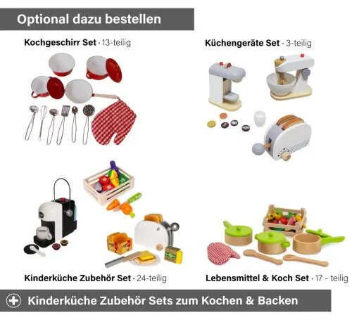 Kinder Küche Däumelinchen Zubehör - Kochgeschirr Set, Küchengeräte Set, Lebensmittelset