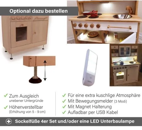 Kinder Küche Däumelinchen Zubehör - Sockelfüße 4er Set und/oder einem LED Licht