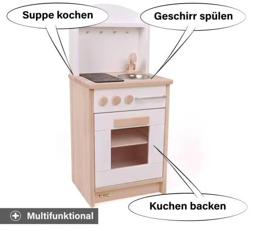 Kinder Küche Däumelinchen weiß multifunktional verwendbar - Zum Kochen, Backen oder Geschirr spülen