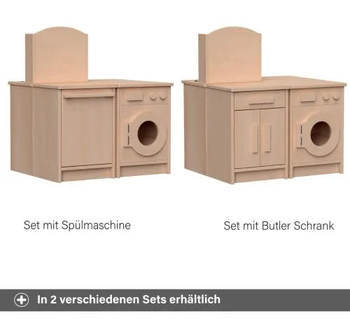 Kinder Küchenblock - In 2 Sets erhältlich - Mit Spülmaschine oder Butler Schrank Kommode