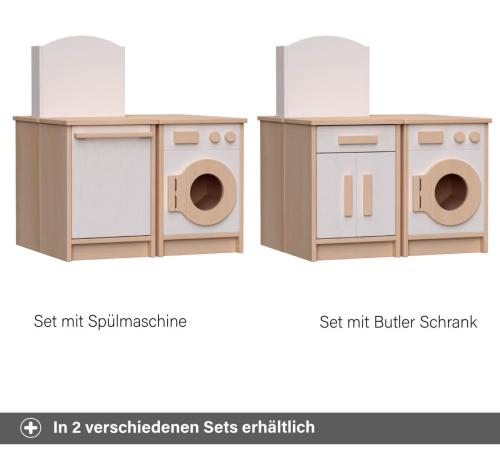 Kinder Küchenblock weiß - In 2 Sets erhältlich - Mit Spülmaschine oder Butler Schrank Kommode