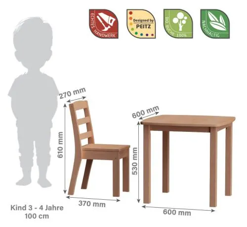 Abmessungen Kindersitzgruppe mit 2 Stühlen