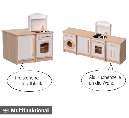 Kinder Küchenblock weiß - Multifunktional - Freistehend als Inselblock und/oder als Küchenzeile an der Wand