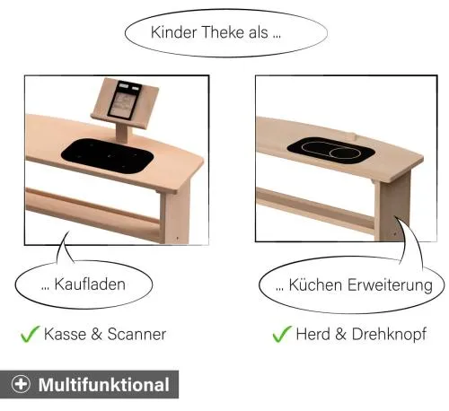 Kinder Spieltheke Buche - Multifunktional als Kaufladen und Küchen Erweiterung