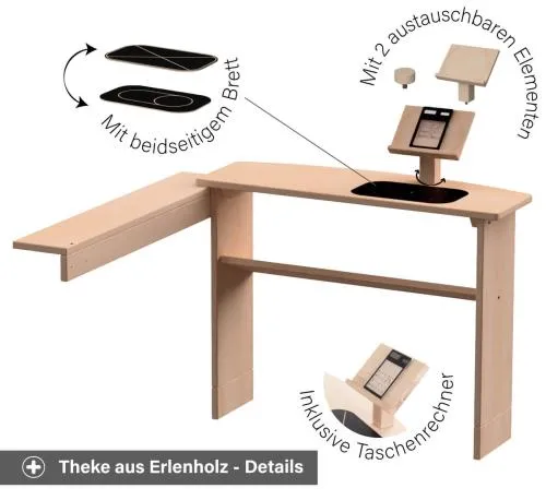 Kinder Spieltheke Buche - Mit Matte, austauschbaren Elementen und Taschenrechner