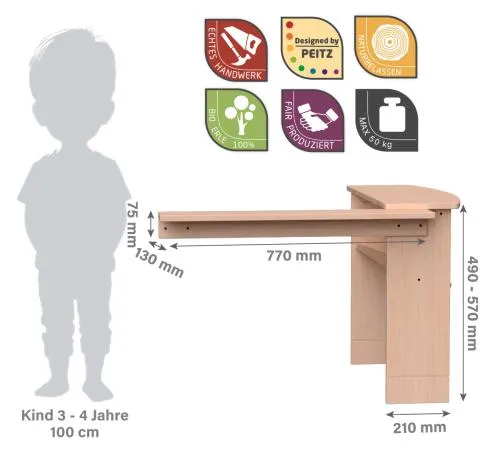 Theke für Spielständer und Kaufladen | Kinder Spieltheke Erweiterung aus Erle Massivholz