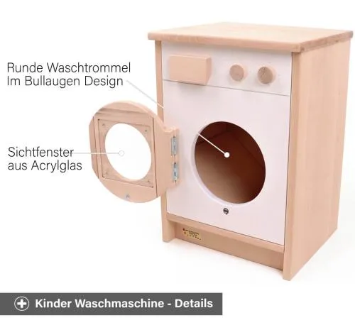 Kinder Waschmaschine weiß - Waschtrommel im Bullauge Design und Sichtfenster aus Acrylglas