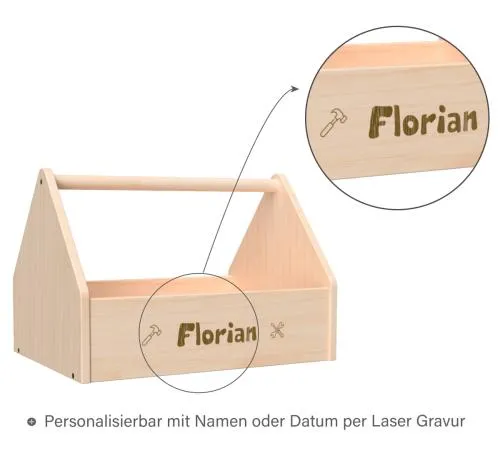 Werkzeugkasten personalisierbar mit Namen per Laser Gravur