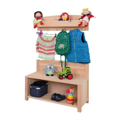 Kindergarderobe mit Sitzbank und Spielzeug