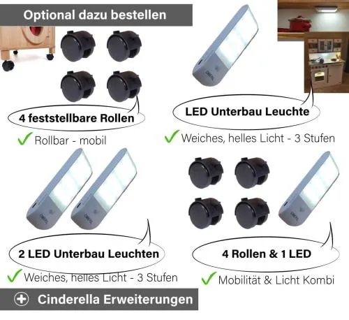 Kinderküche Cinderella - Zubehör - Rollen und/oder LED Leuchte