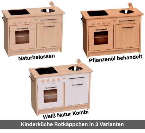 Kinderküche Rotkäppchen - in Natur Optik, Pflanzenöl behandelt oder in Weiß Natur Kombination