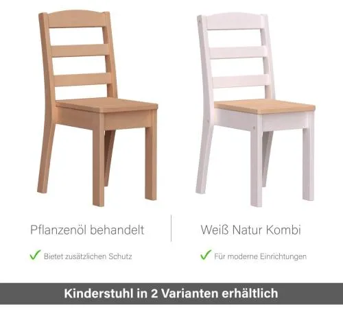 Kinderstuhl in 2 Varianten erhältlich: Pflanzenöl behandelt und weiß natur Kombination