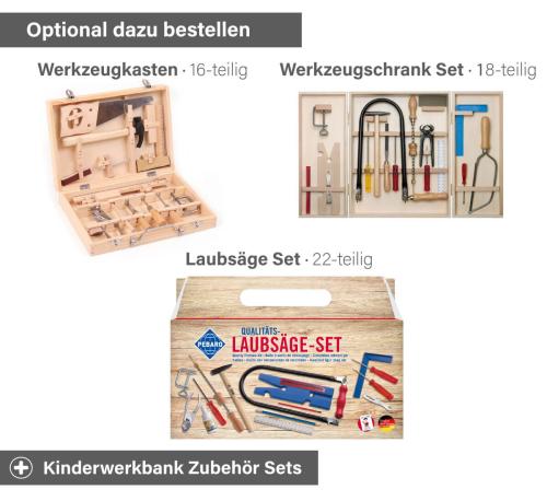 Kinderwerkbank Zubehör Sets - Werkzeugkasten mehrteilig oder Laubsäge Set