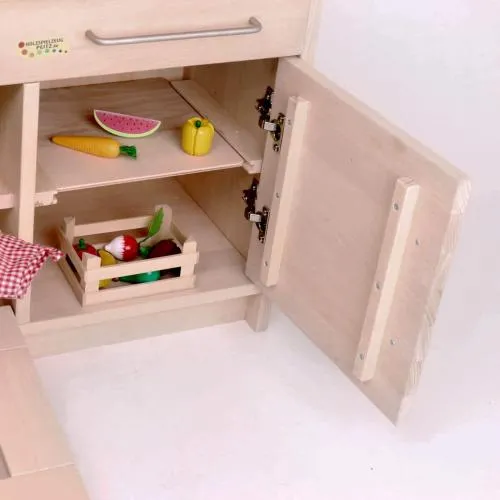 Kita Kinder Spielküche Rapunzel Unterteil Detail - Schrank mit Zubehör