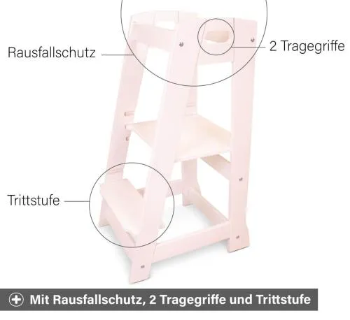 Lernturm weiß - mit Rausfallschutz, Tragegriffen und Trittstufe