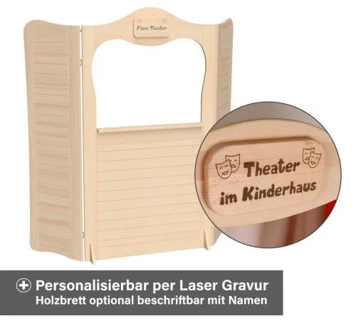 Marionettentheater aus Holz - Personalisierbar mit Namen per Laser Gravur