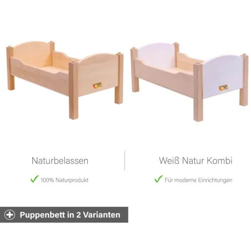 Puppenbett in natur und/oder weiß Kombination erhältlich