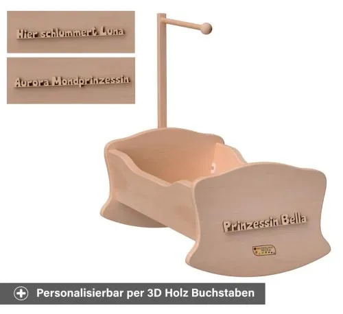 Puppenbett Wiege personalisiert per 3D Holz Buchstaben