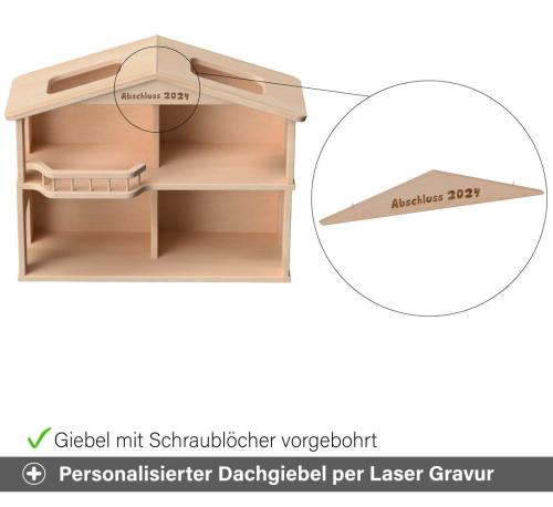 Puppenhaus mit personalisiertem Dachgiebel optional dazu bestellen