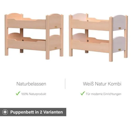 Puppen Hochbett in natur und/oder weiß Kombination erhältlich