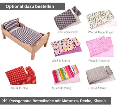 Puppen Hochbett Zubehör - Puppen Bettwäsche - Matratze, Decke und Kissen