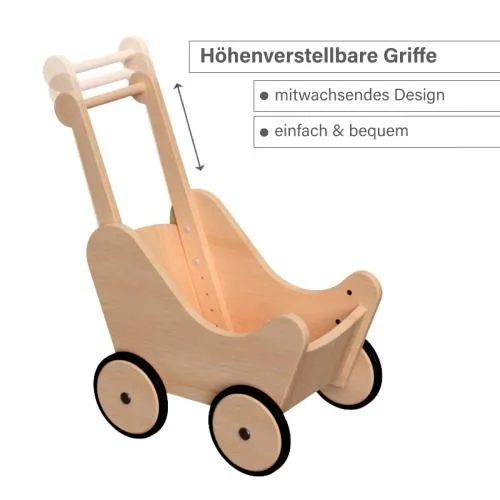3-Stufen höhenverstellbarer Puppenwagen - anpassbar an die Kindesgröße