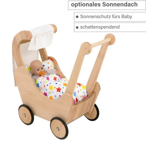 Puppenwagen Lauflernwagen optional mit höhenverstellbarem Dach und weißem Sonnenschutztuch