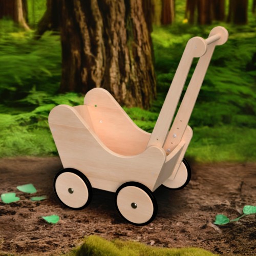 Preview: Puppenwagen JOHANNA grau aus Holz mit Flüsterreifen für Kinder ab 1-2 Jahre personalisierbar Preview: Lauflern Puppenwagen aus Holz für Kleinkinder