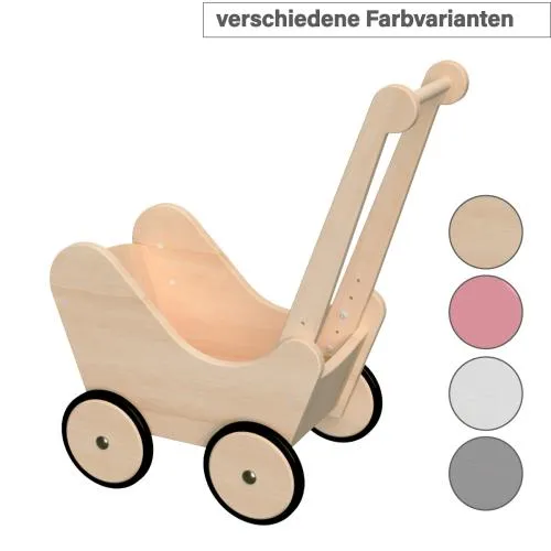 Puppenwagen aus Holz - in 3 Farbvarianten - Natur, rosa/pink, weiß - optional in grau auf Anfrage