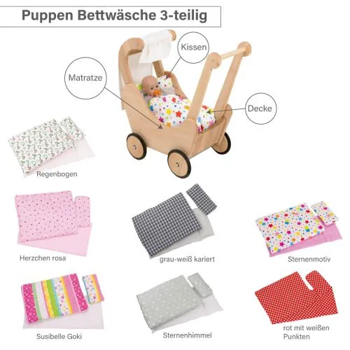 Lauflernwagen Puppenwagen optional mit 7 verschieden farbige Puppenbettwäsche