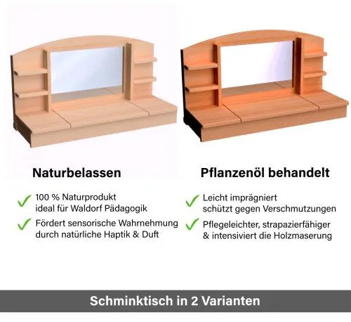 Schmink und Frisiertisch in 2 Farbvarianten - Natur und Geölt