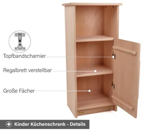 Spielküche Schrank - Mit Topfbandscharnier, verstellbaren Regalbrettern und großen Fächern