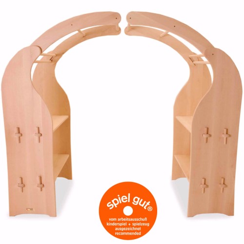 Preview: Waldorf Spielständer BEN aus Buchenholz mit Dachbogen | Kinder Spielhaus für Indoor Preview: Waldorf Spielständer BEN aus Buchenholz mit Dachbogen | Kinder Spielhaus für Indoor