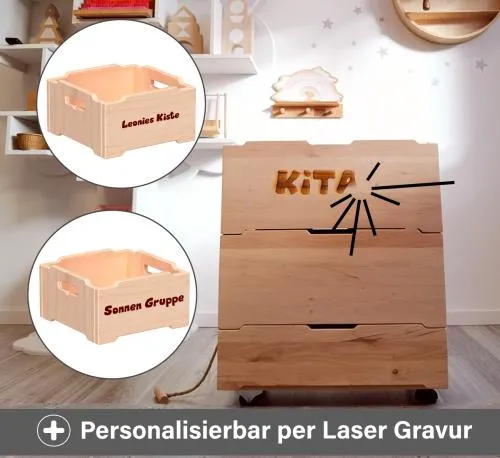 Aufbewahrungsbox natur - personalisierbar mit Name per Laser Gravur