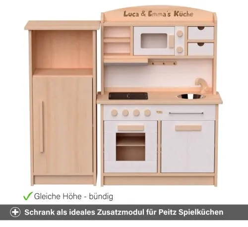 Spielzeugschrank als ideales Zusatzmodul für Peitz Spielküchen