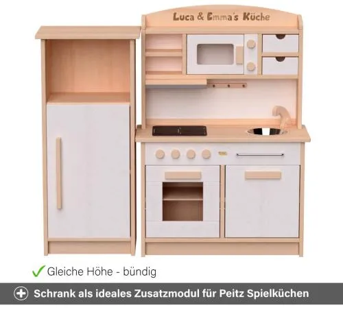 Spielzeugschrank weiß als ideales Zusatzmodul für Peitz Spielküchen