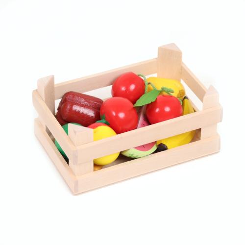 Lebensmittel Set aus Holz mit Stiege - 9-teilig - mit Obst und Gemüse