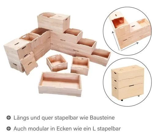 Aufbewahrungsbox "Berlin" aus Erlenholz Stapelkiste rechteckig Natur Spielzeugkiste personalisiert 60x30cm
