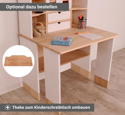 Verkaufsladen Erle Erweiterungsbrett - Theke als Kinder Schreibtisch umbaubar