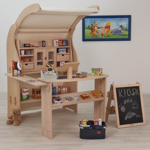 Preview: Tischkaufladen ELLA weiß für Kinder | Kaufladen Einsatz für Spielständer Regal & Tisch Preview: Waldorf Spielständer Kaufmannsladen Holz