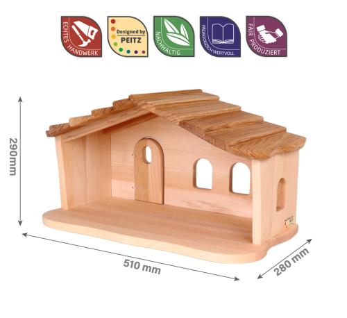 Kinder Krippenstall mit Schindeln klein Abmessungen